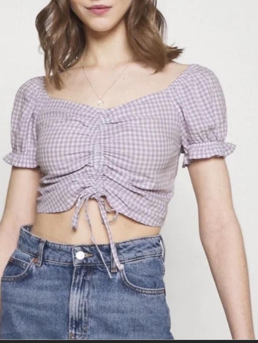 Hollister Gingham Small Purple Lavender Checkered Crop Top Shirt